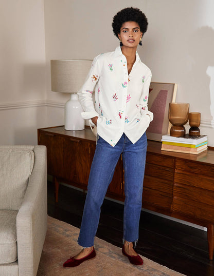 Agnes Oversized Shirt-White Embroidered