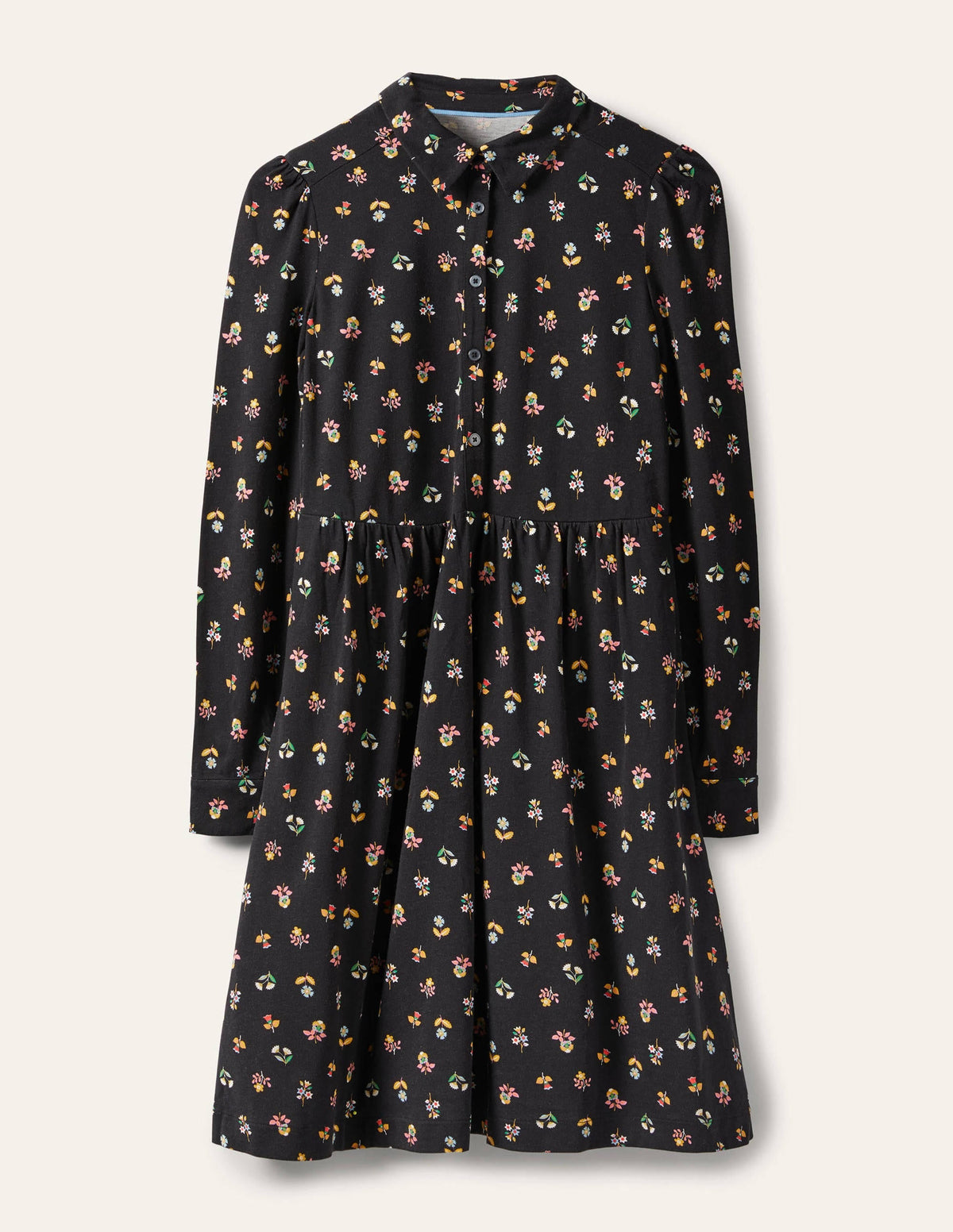 Alma Jersey Shirt Dress-Black, Dainty Floral
