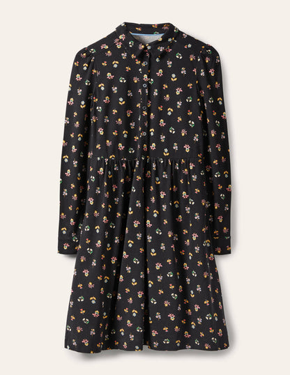 Alma Jersey Shirt Dress-Black, Dainty Floral