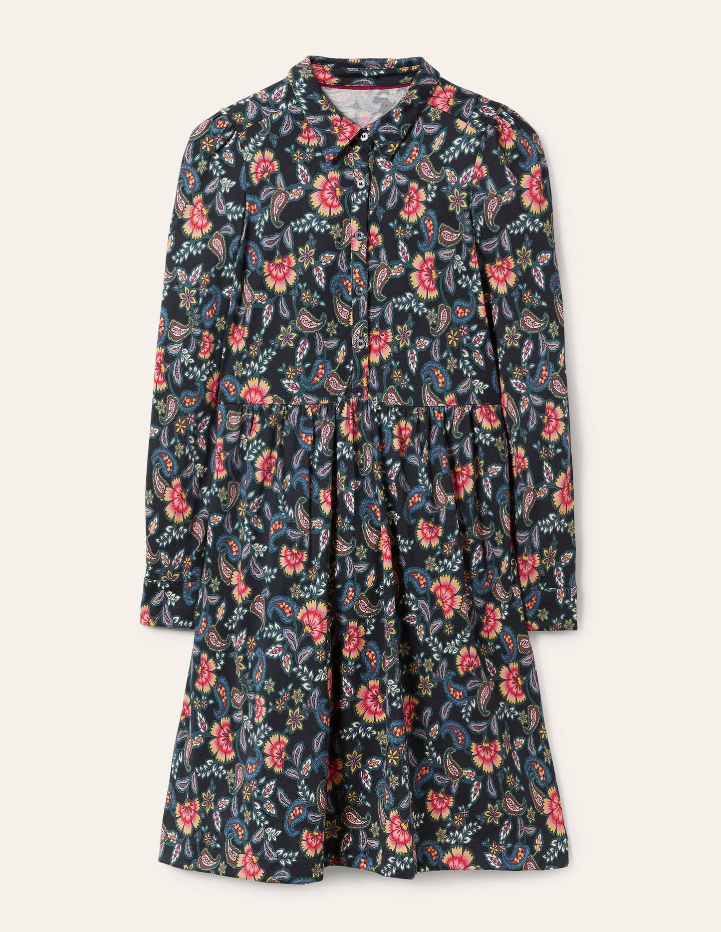 Alma Jersey Shirt Dress-Black, Exotic Floral