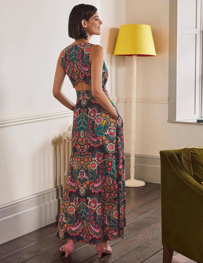 Back Detail Maxi Dress-Black, Daisy Paisley