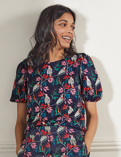 Adriana Puff Sleeve Top-French Navy, Berry Bird