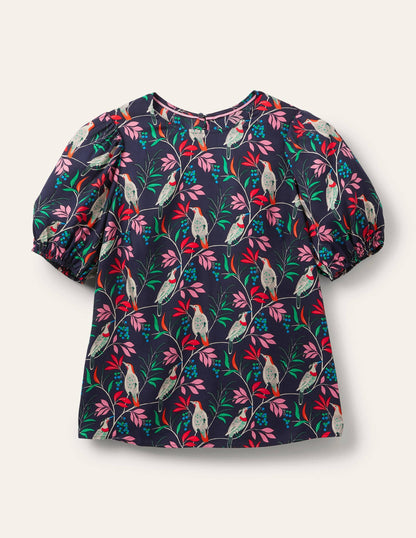 Adriana Puff Sleeve Top-French Navy, Berry Bird