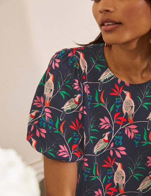 Adriana Puff Sleeve Top-French Navy, Berry Bird