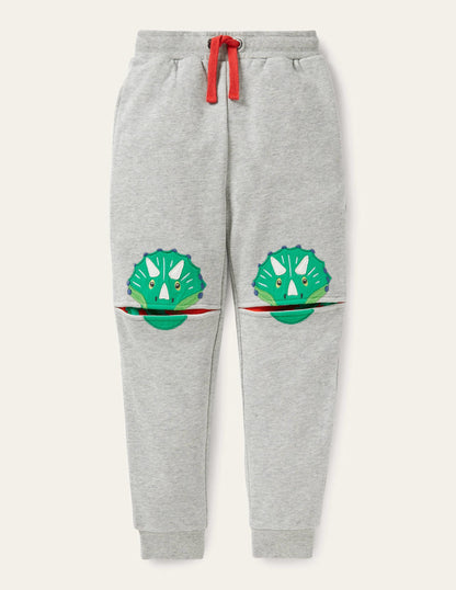 Appliqué Knee Joggers-Grey Marl Dinosaur