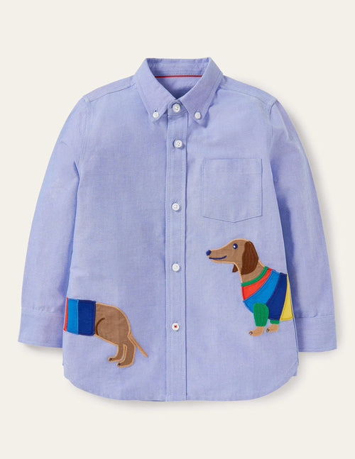 Appliqué Sausage Dog Shirt-Blue Oxford