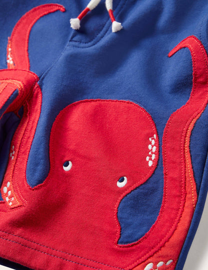 Appliqué Sweatshorts-Starboard Blue Octopus