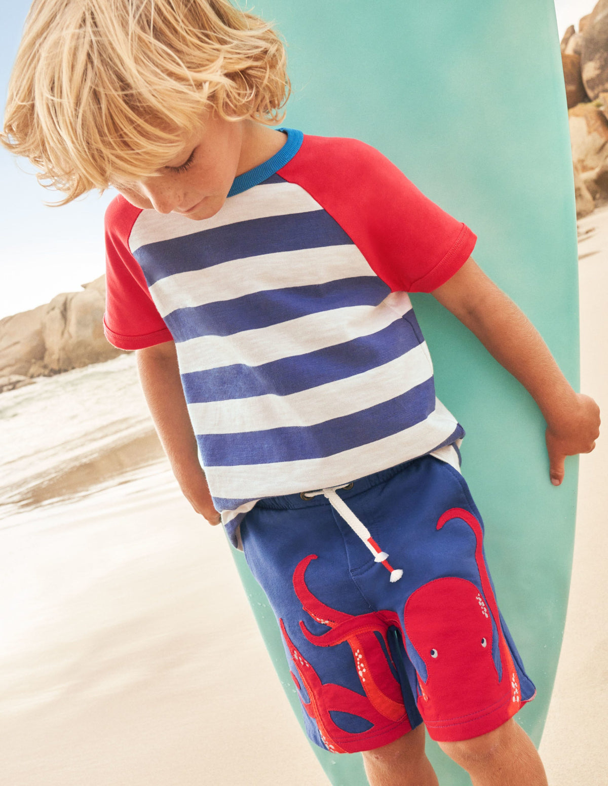 Appliqué Sweatshorts-Starboard Blue Octopus