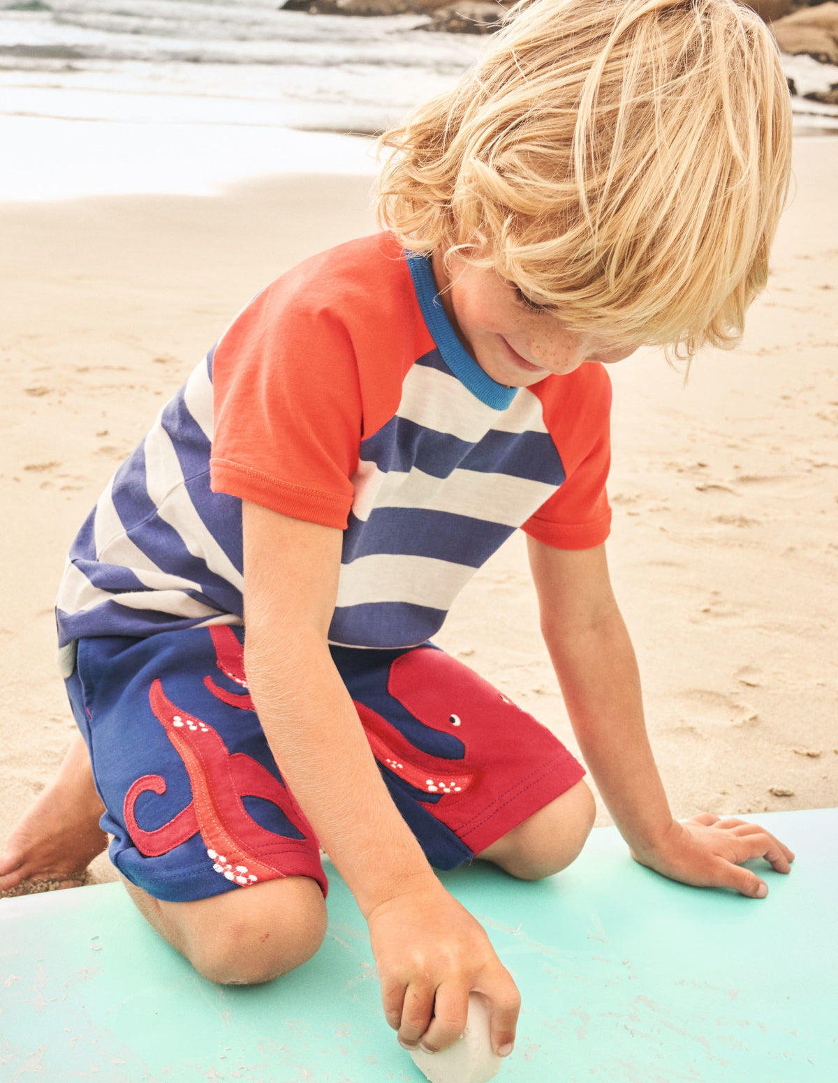 Appliqué Sweatshorts-Starboard Blue Octopus