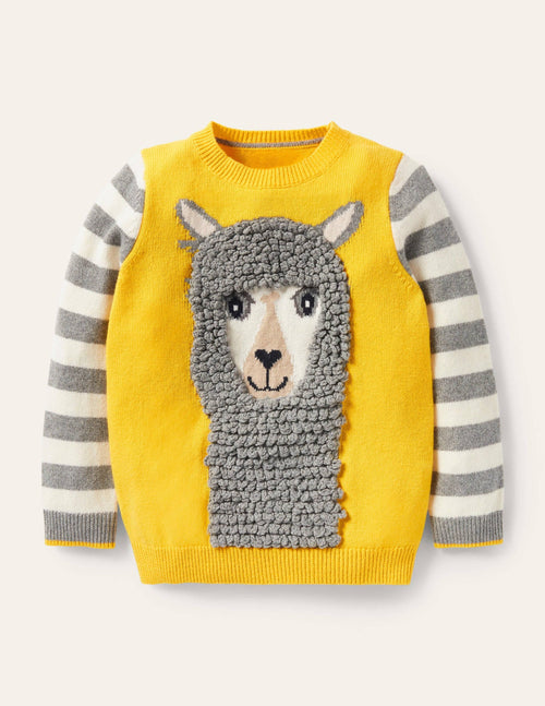 Animal Crew Neck Sweater-Sweetcorn Yellow Alpaca