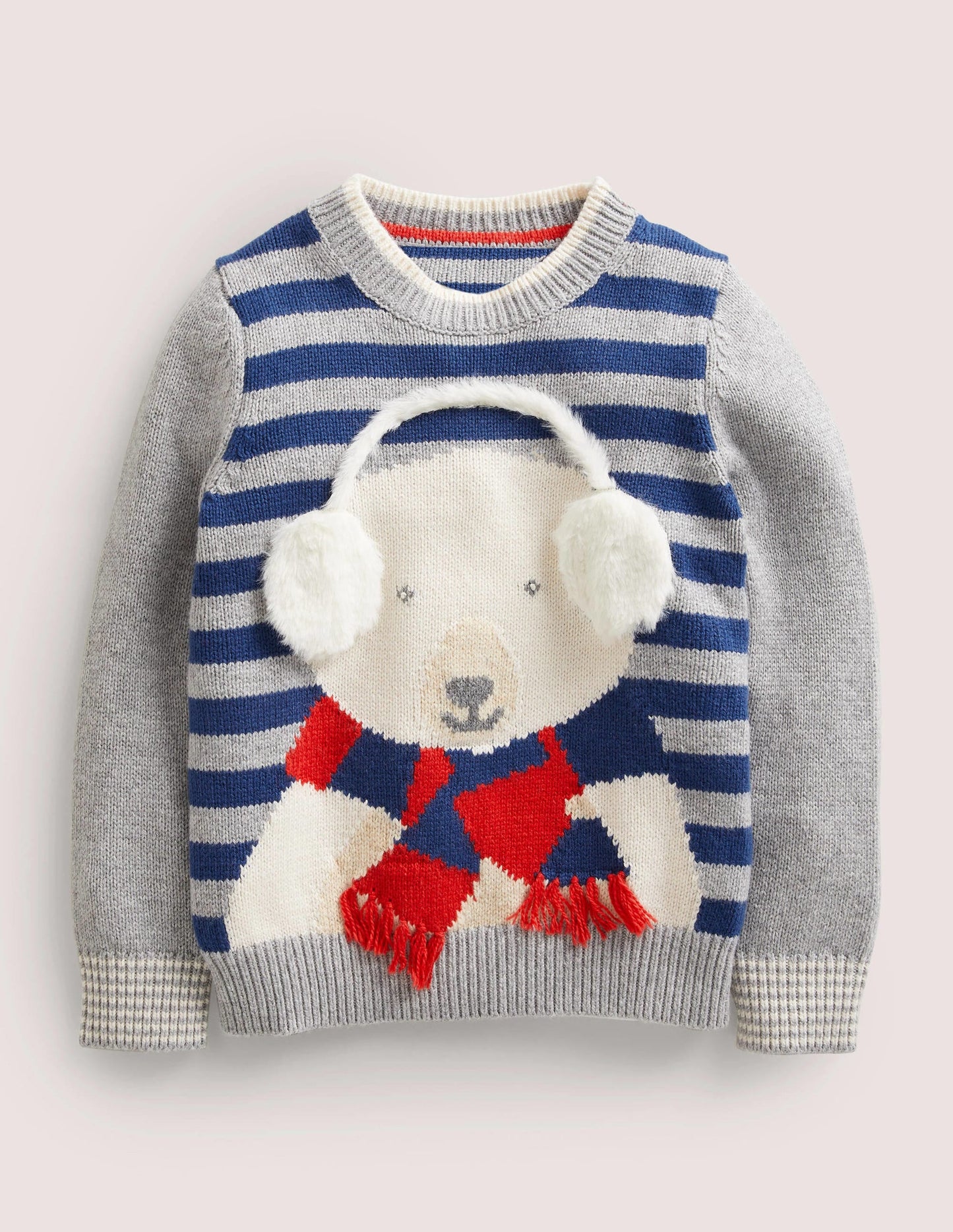 3D Polar Bear Sweater-Navy/Grey Stripe Polar Bear