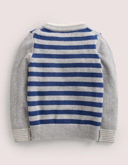 3D Polar Bear Sweater-Navy/Grey Stripe Polar Bear