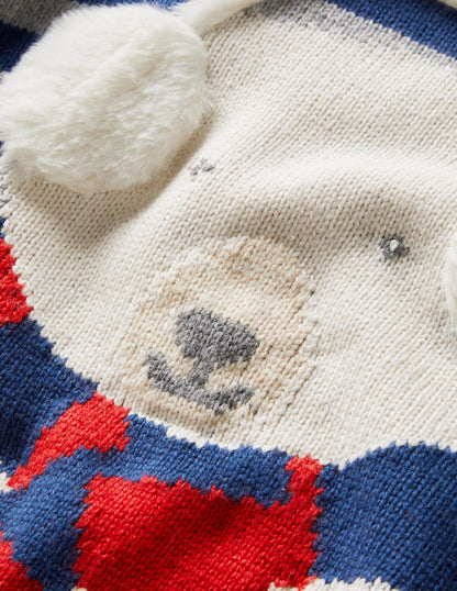 3D Polar Bear Sweater-Navy/Grey Stripe Polar Bear