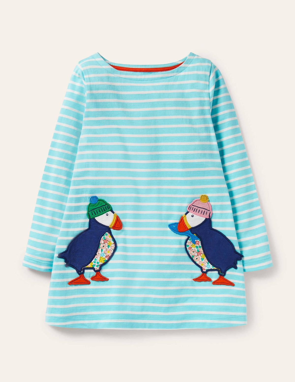 Appliqué Pocket Tunic-Aqua/ Ivory Puffins