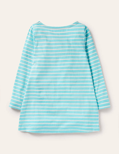 Appliqué Pocket Tunic-Aqua/ Ivory Puffins