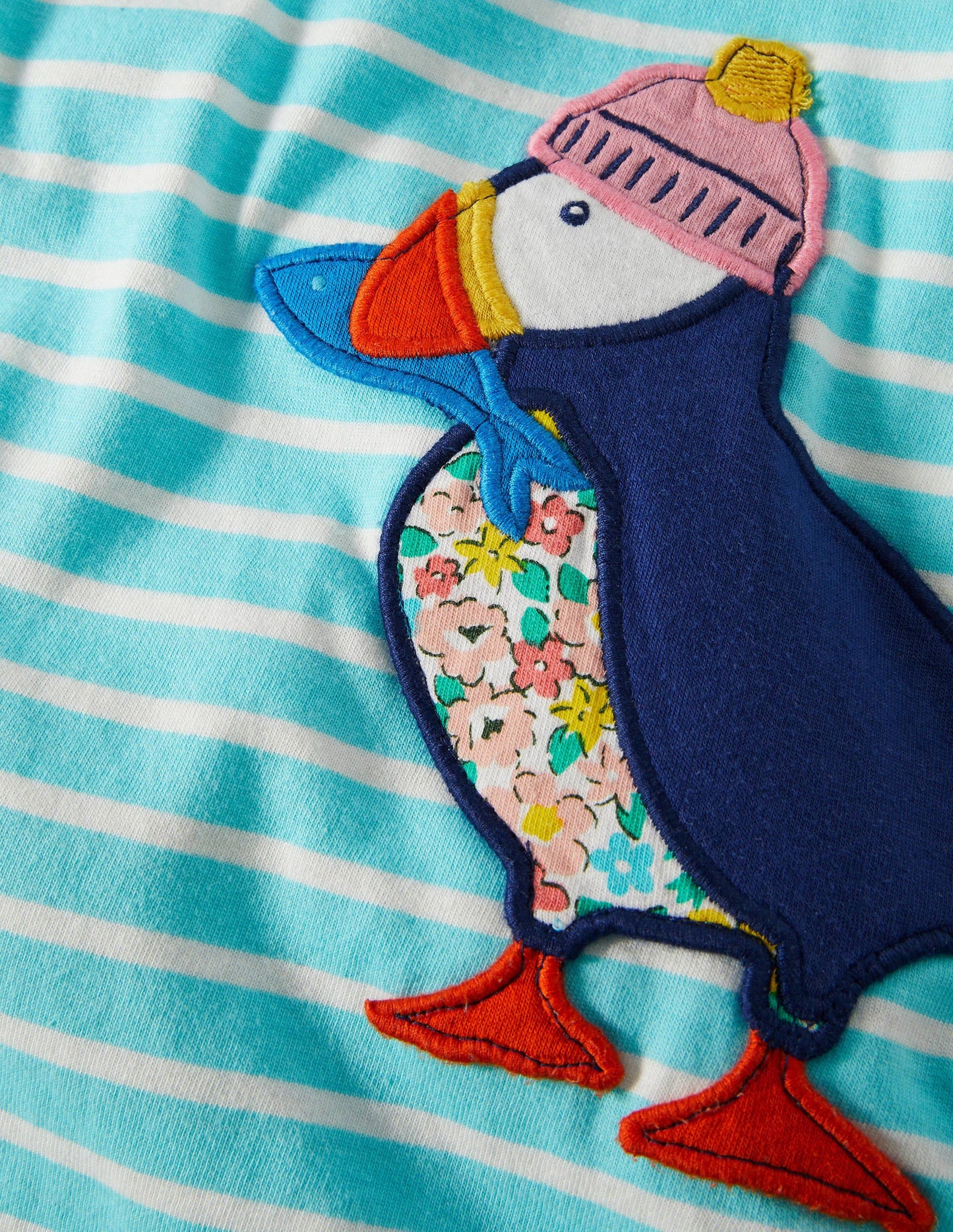 Appliqué Pocket Tunic-Aqua/ Ivory Puffins