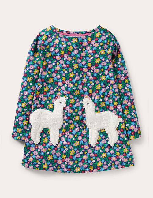 Appliqué Pocket Tunic-Starboard Blue Floral Alpaca