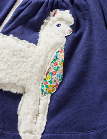 Appliqué Sweatshirt Dress-Starboard Blue Animals