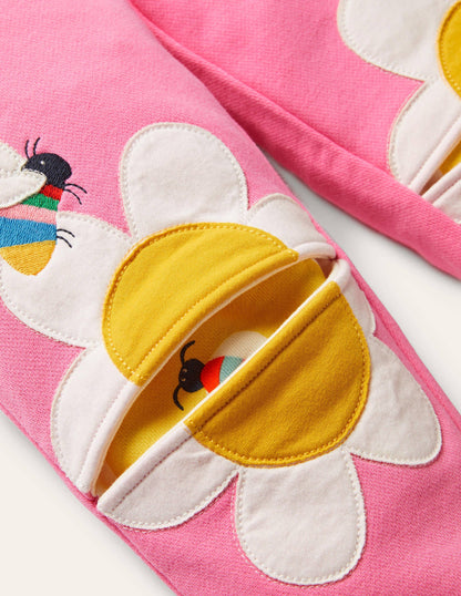 Appliqué Knee Joggers-Bright Petal Pink Flower