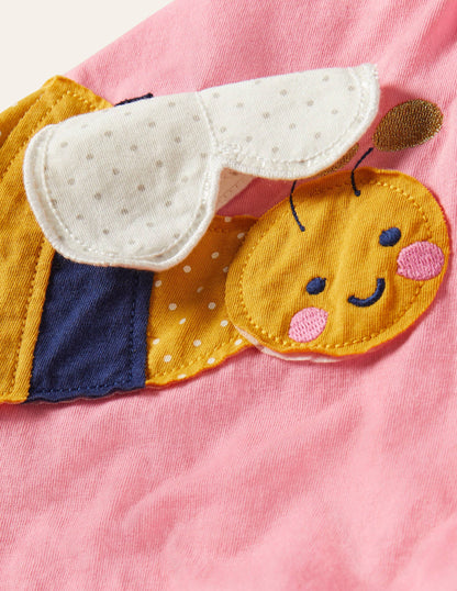 Applique Jersey Skort-Pink Lemonade Bee