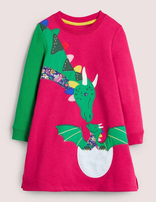 Appliqué Sweatshirt Dress-Candy Cane Pink Dragons