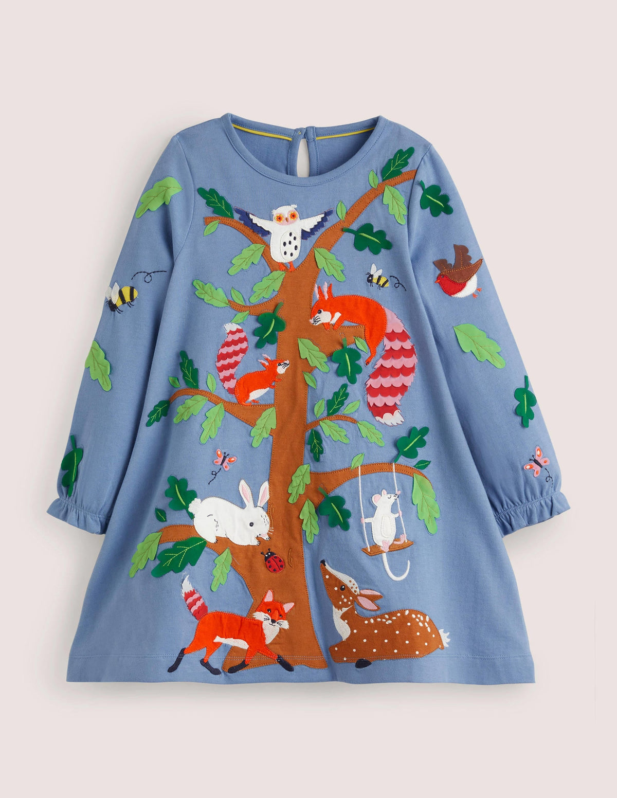 Appliqué Jersey Dress-Riviera Blue Woodland Animals