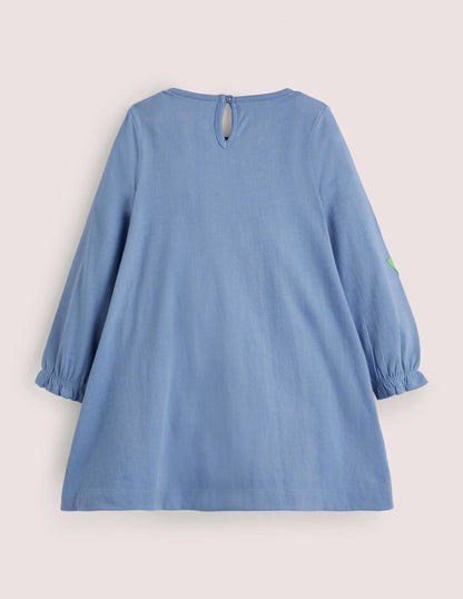 Appliqué Jersey Dress-Riviera Blue Woodland Animals