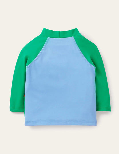 Appliqué Rash Guard-Surfboard Blue Dino Scene