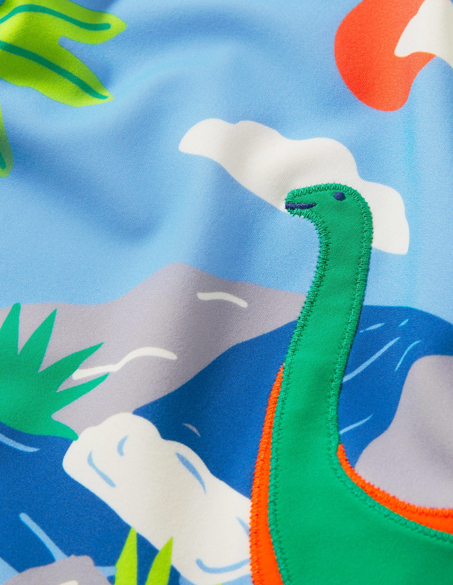 Appliqué Rash Guard-Surfboard Blue Dino Scene