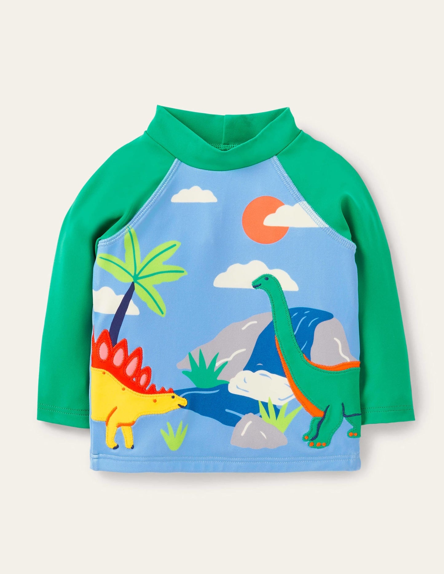 Appliqué Rash Guard-Surfboard Blue Dino Scene