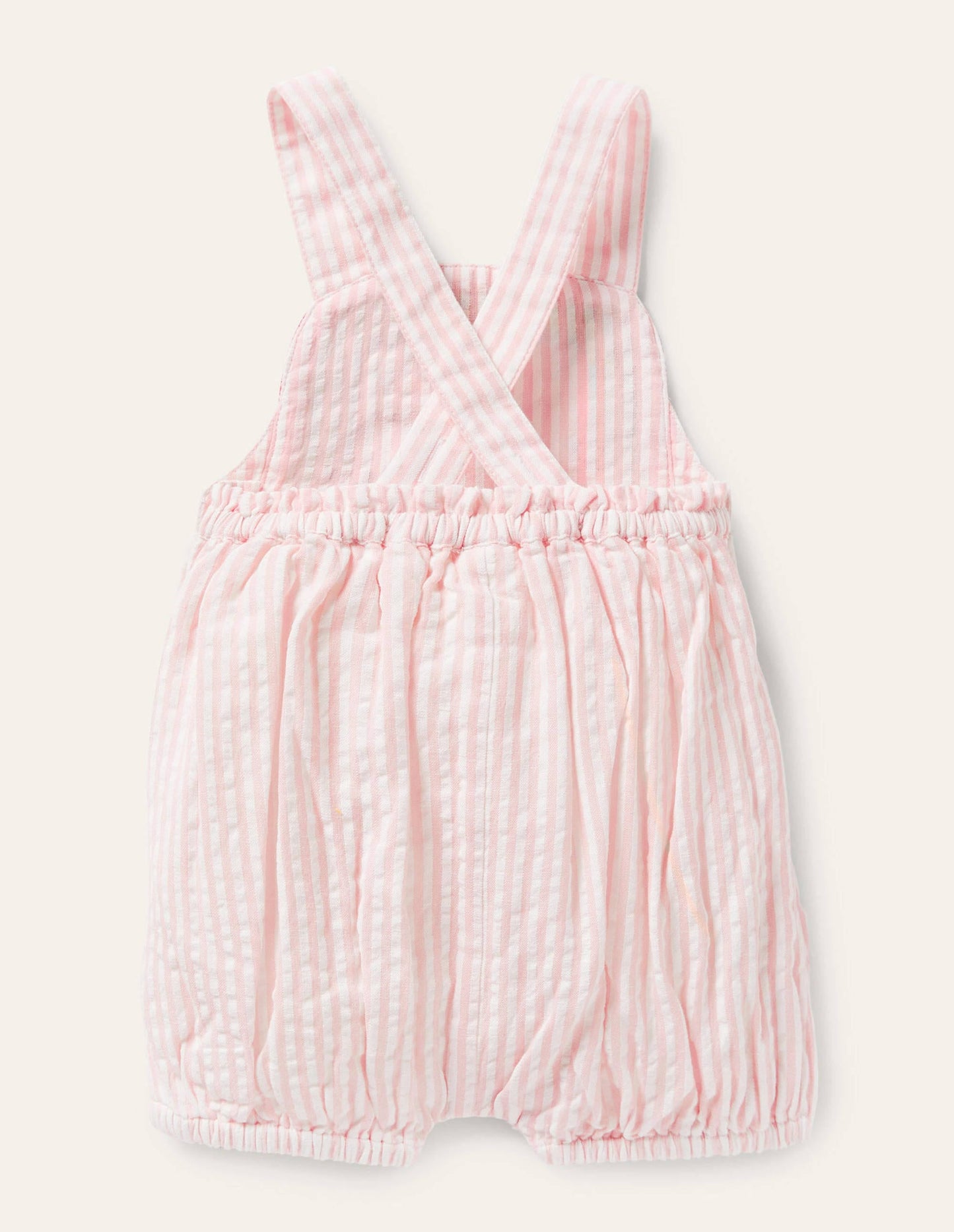 Appliqué Whale Woven Romper-Ivory/Pink Ticking Whale
