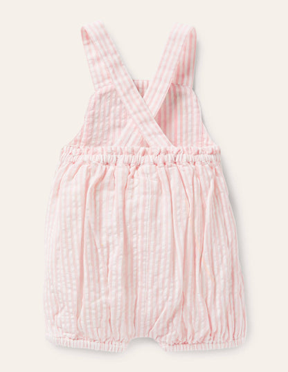 Appliqué Whale Woven Romper-Ivory/Pink Ticking Whale