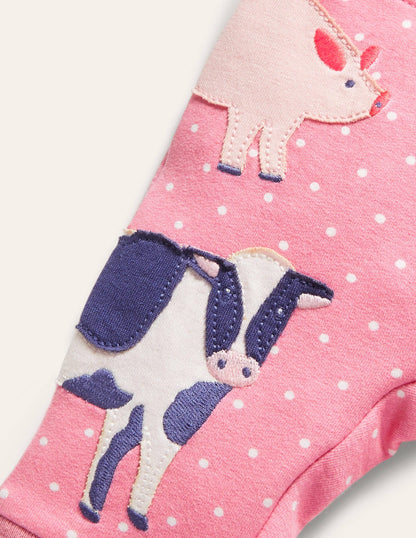 Appliqué Jersey Pants-Bright Petal Pin Spot Animals