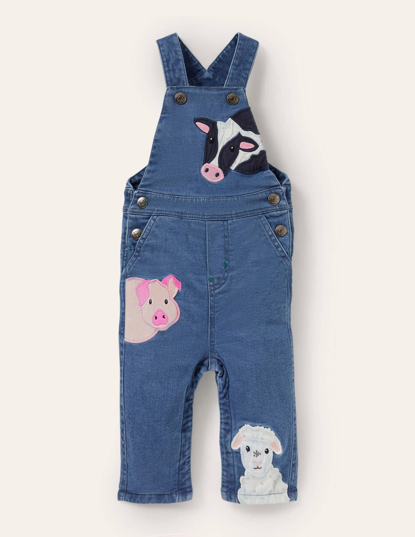 Appliqué Denim Overalls-Chambray Farm Animals