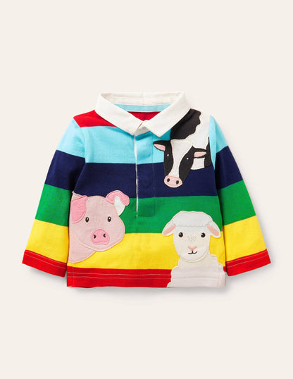 Appliqué Rugby T-shirt-Multi Rainbow