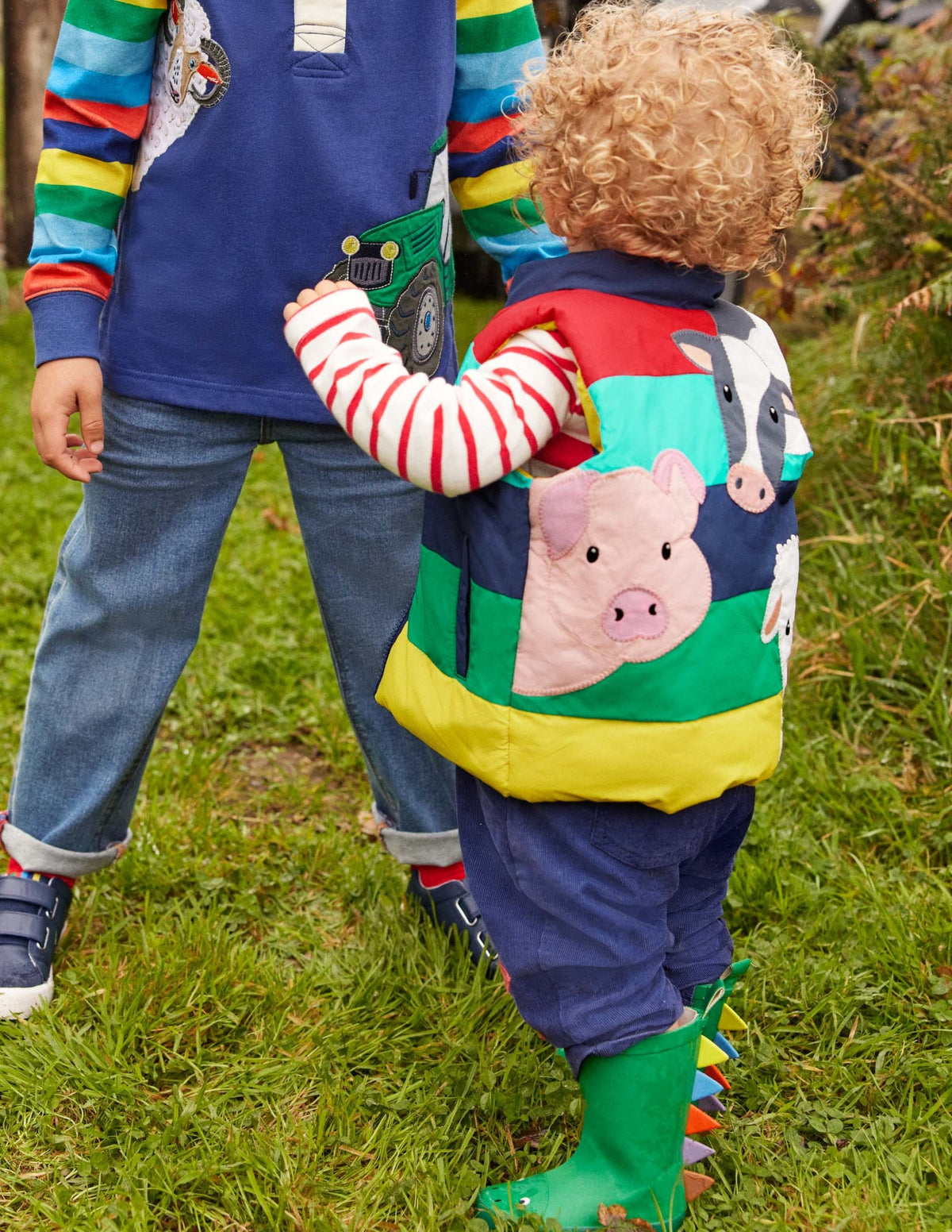 Applique Gilet-Multi Rainbow Farm Animals