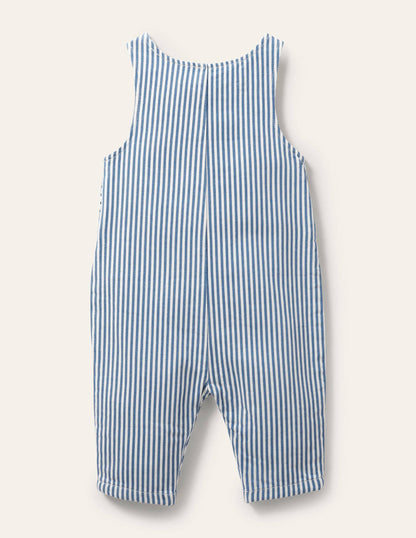 Appliqué Woven Romper-Ivory/Elizabethan Blue Puffins