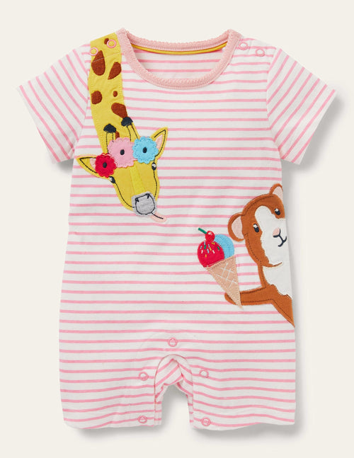 Appliqué Jersey Romper-Rainbow Animals