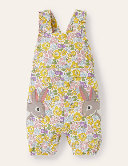 Appliqué Overalls-Cool Violet Floral Bunnies