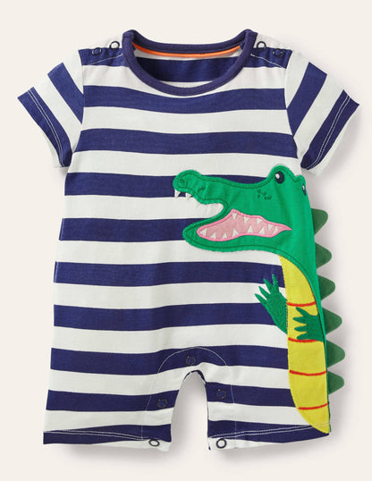 Appliqué Romper-Starboard/Ivory Crocodiles