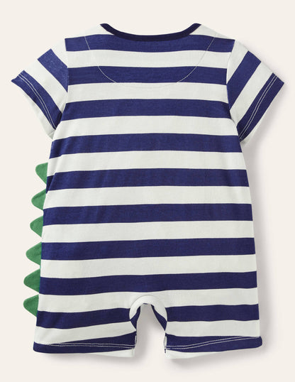 Appliqué Romper-Starboard/Ivory Crocodiles