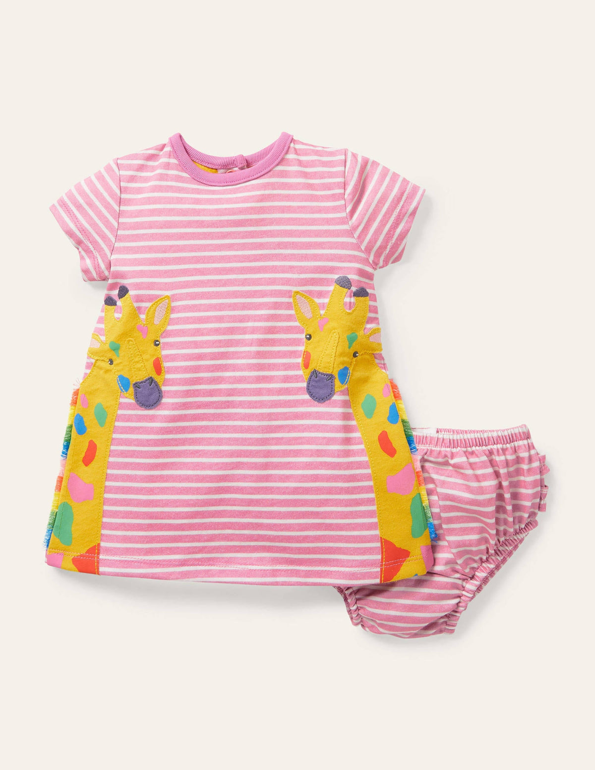 Appliqué Jersey Dress-Pink Lemonade/Ivory Giraffe