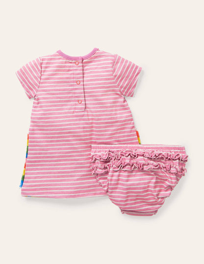 Appliqué Jersey Dress-Pink Lemonade/Ivory Giraffe