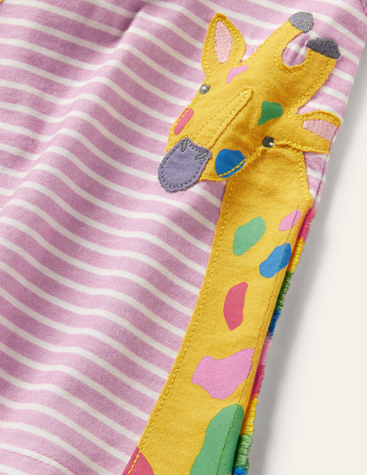 Appliqué Jersey Dress-Pink Lemonade/Ivory Giraffe