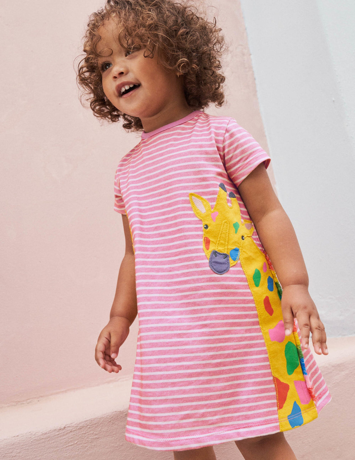 Appliqué Jersey Dress-Pink Lemonade/Ivory Giraffe