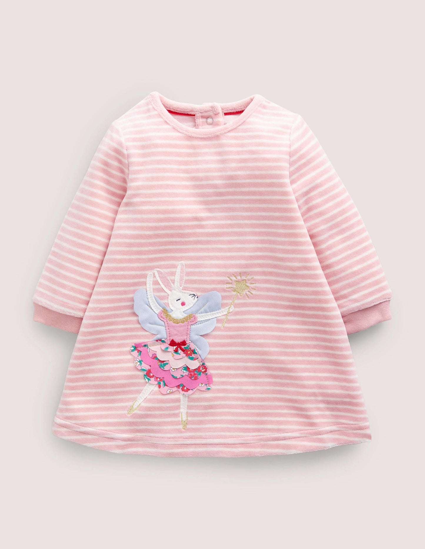 Appliqué Velour Dress-Boto Pink/Ivory Bunny