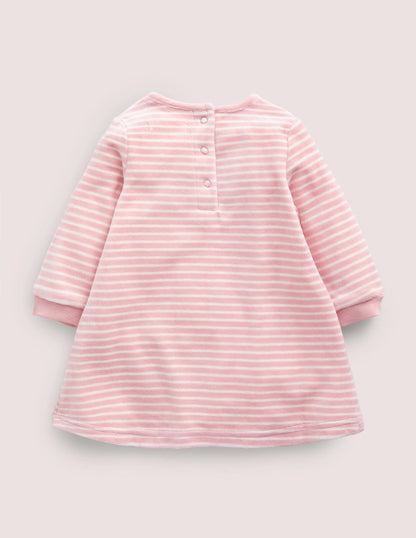 Appliqué Velour Dress-Boto Pink/Ivory Bunny