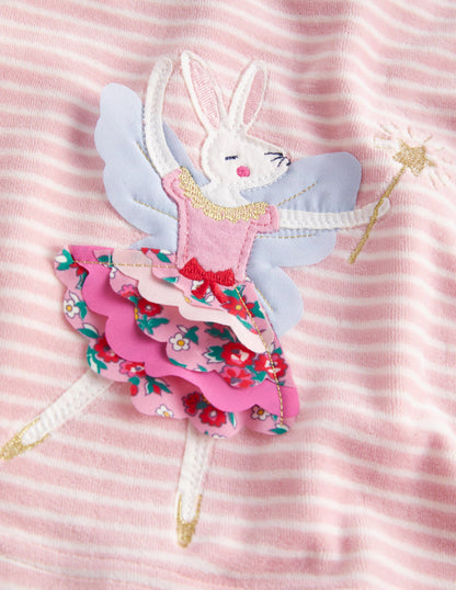 Appliqué Velour Dress-Boto Pink/Ivory Bunny
