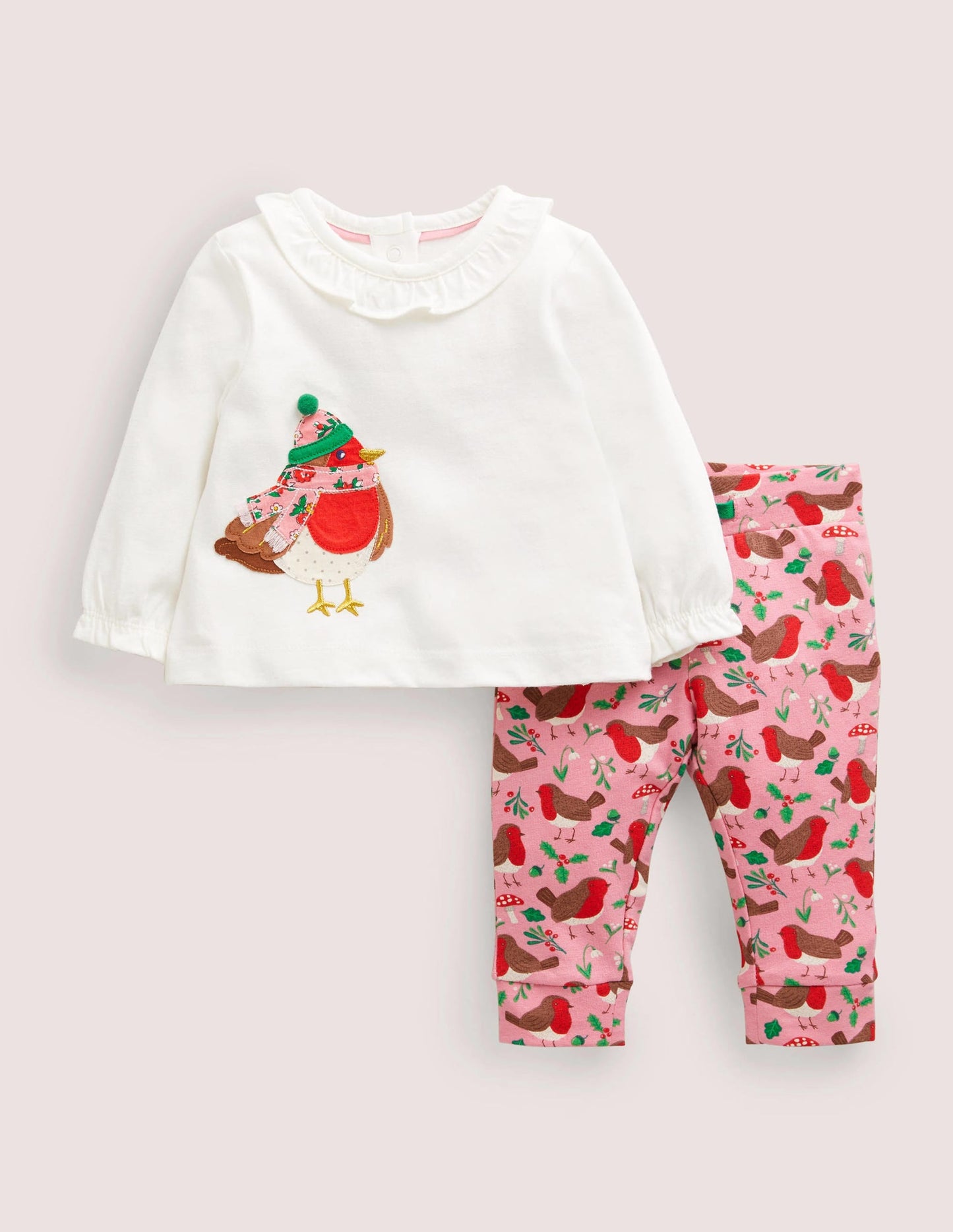 Appliqué Top & Leggings Set-Boto Pink Robins