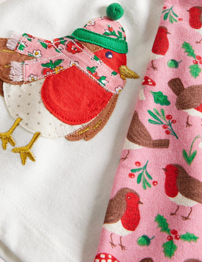 Appliqué Top & Leggings Set-Boto Pink Robins